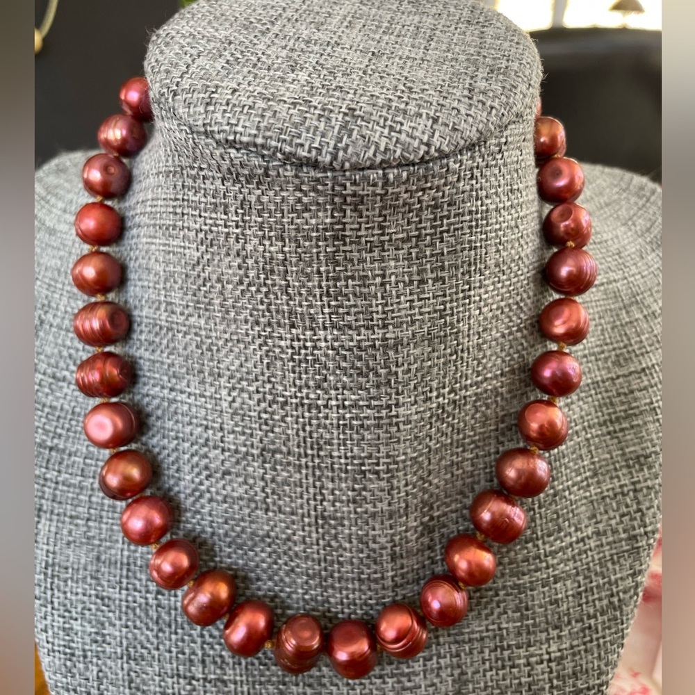 ONE cultured water pearl necklace @14” in rich color variations - LARGE pearls